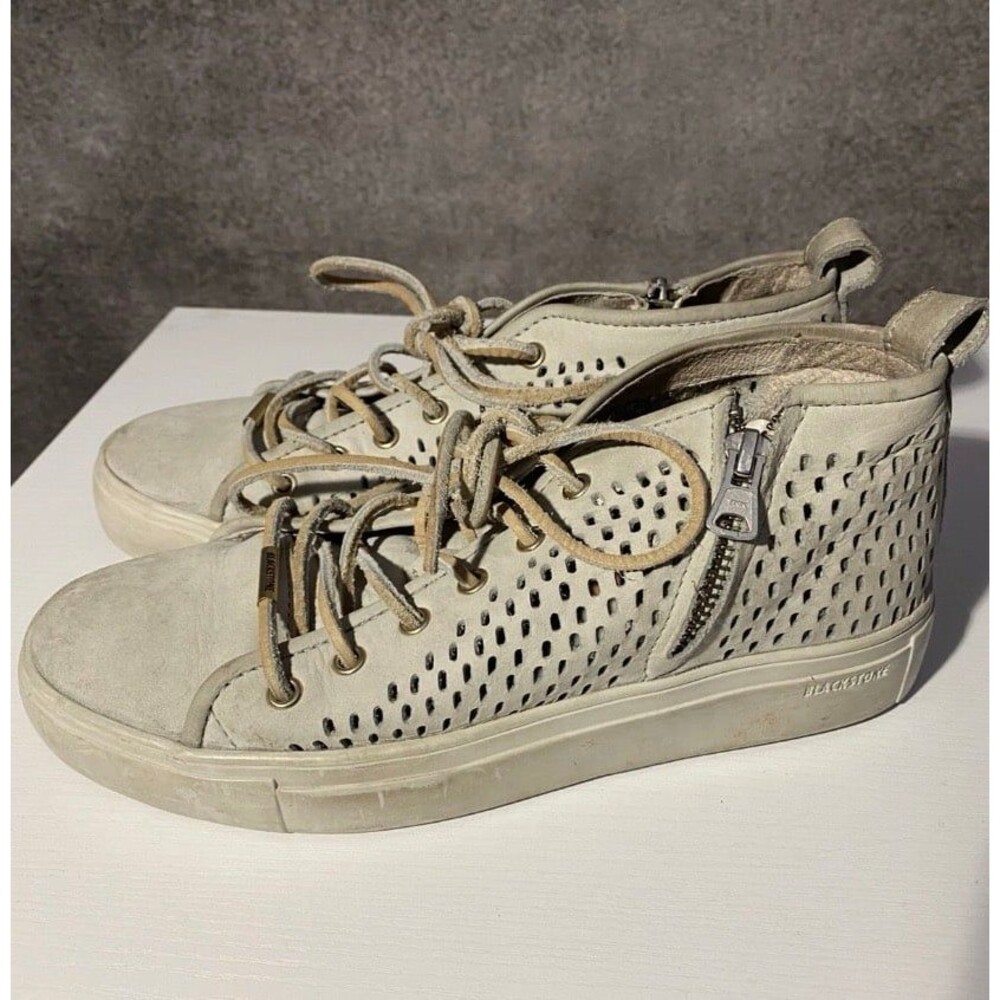 Blackstone PL-88 Limestone Perforated Leather Hi-Top Sneakers Women's US 7